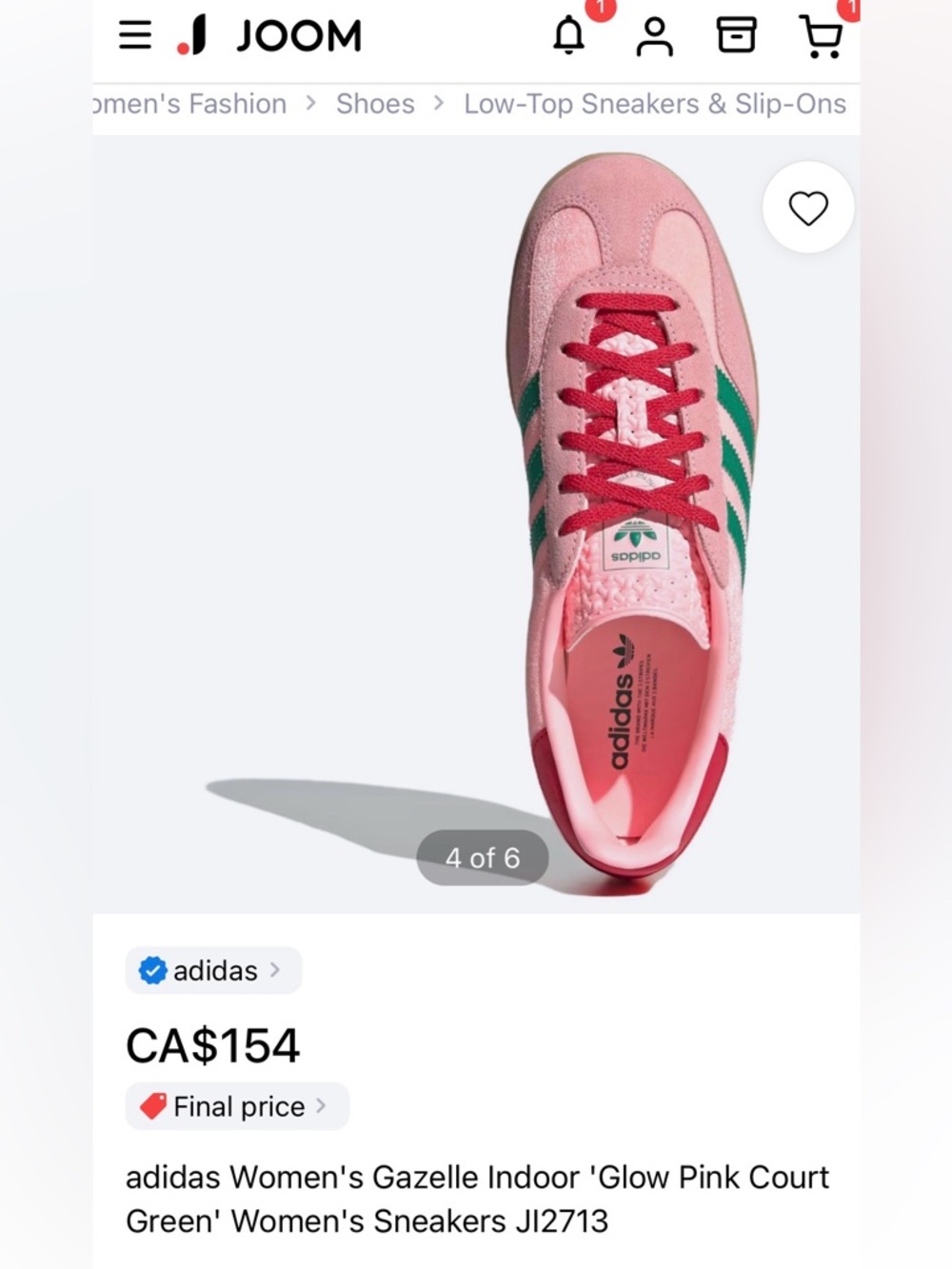 Adidas Gazelle Gum 3 GloPink J12713 Pink Green Stripes and Red & Green Laces W9